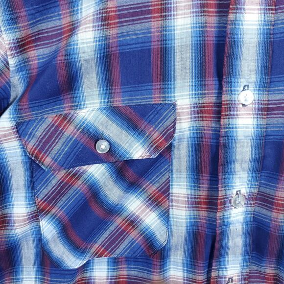 Vintage Sears Fieldmaster Shirt Mens Medium Blue Plaid Flannel Perma Prest 80s - Picture 5 of 14